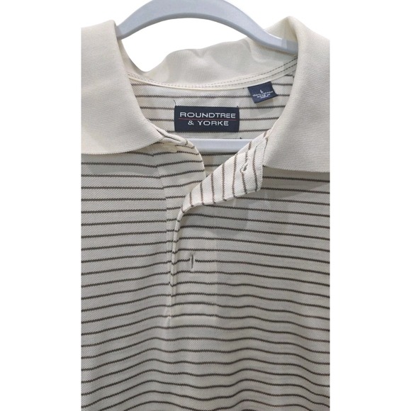 Roundtree & Yorke Polo Shirt Men Mercerized Cotton Stripes Beige SZ Large #452 - Picture 2 of 7
